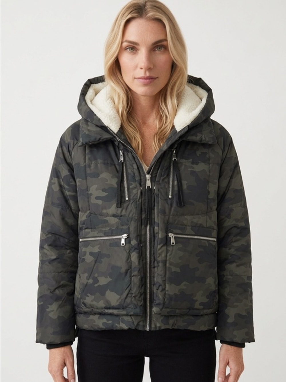 NWOT |•BAGATELLE•| Sport Super Warm Puffer Camo Faux Fur Coat Size Large
